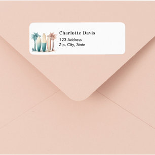 Surfboards tropical beach retro return address  label