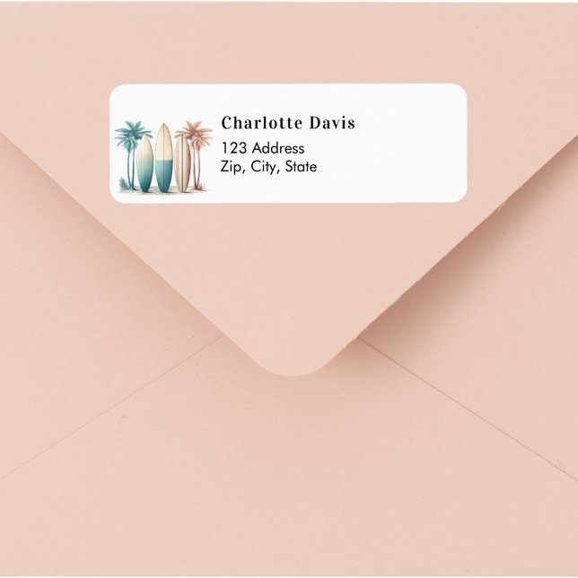 Surfboards tropical beach retro return address  label (Creator Uploaded)