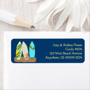 Surfboards Tropical Illustrated Blue Return Address Label