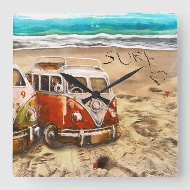 Surfdudes, Square Wall Clock (Front)