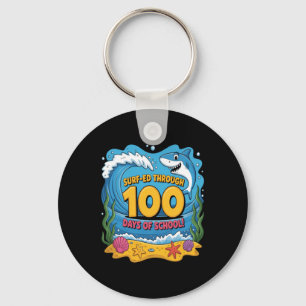Surfed Through 100 Days Of School Funny Shark Key Ring