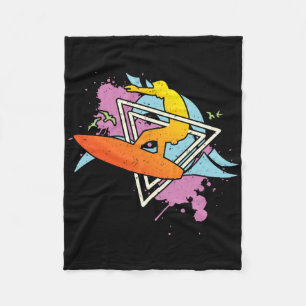 Surfer 80s 90s Vaporwave Surfboard  Fleece Blanket