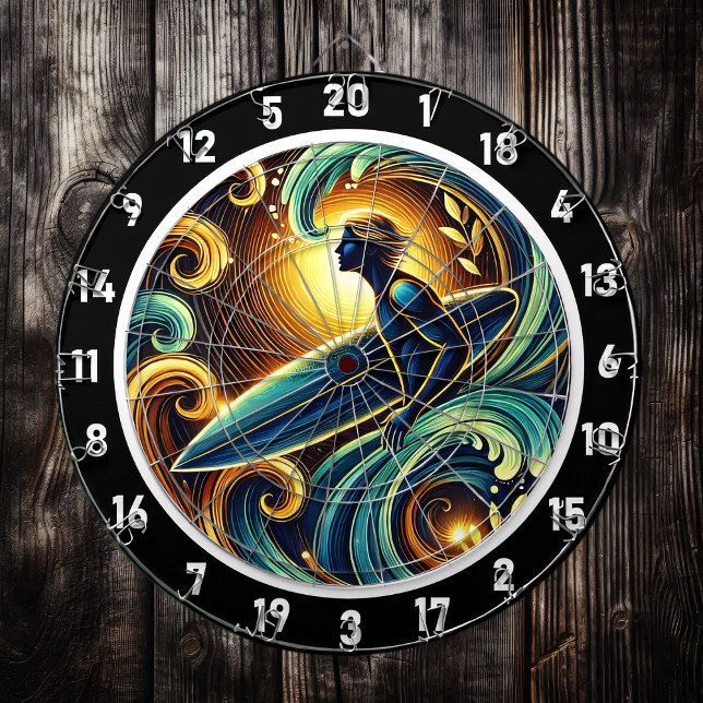 Surfer Against Golden Sunset Glow Art Dartboard (Creator Uploaded)