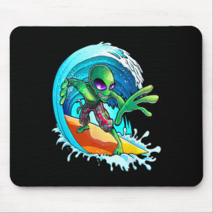 Surfer Alien Funny Summer Surfing Women's And Men' Mouse Pad