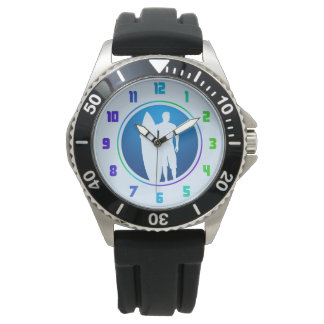 Surfer and Surfboard Watch - surfing time piece