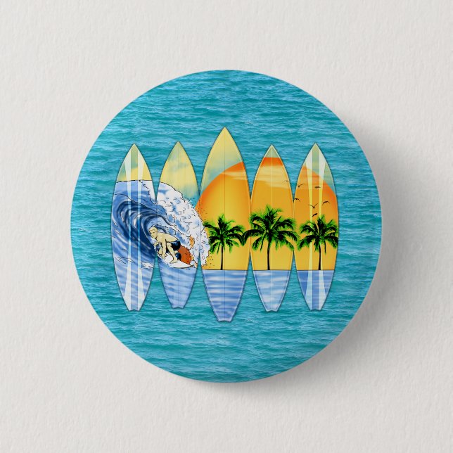 Surfer And Surfboards 6 Cm Round Badge (Front)