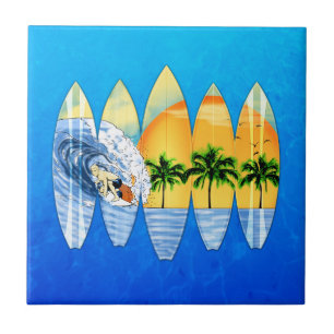 Surfer And Surfboards Ceramic Tile