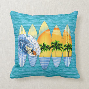 Surfer And Surfboards Cushion