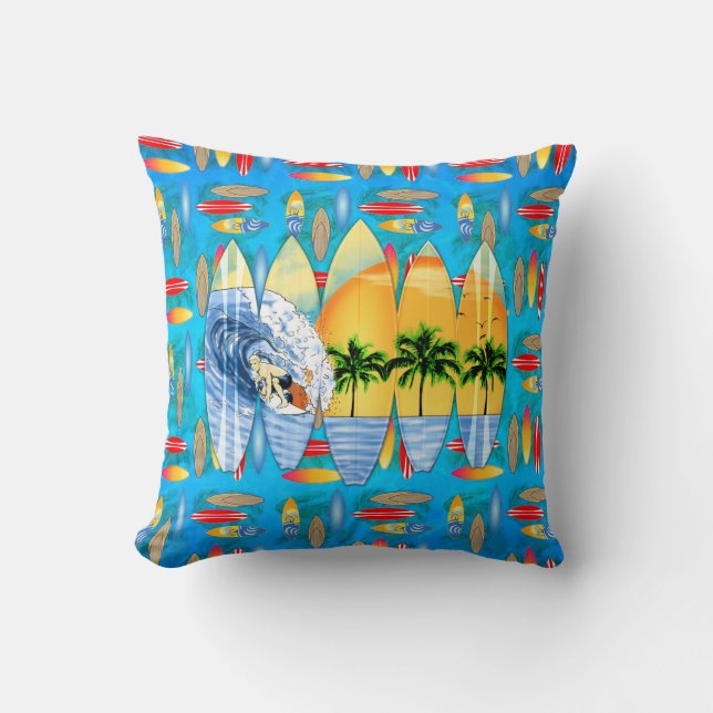 Surfer And Surfboards Cushion (Front)