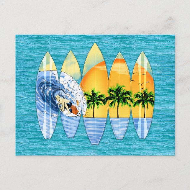 Surfer And Surfboards Postcard (Front)