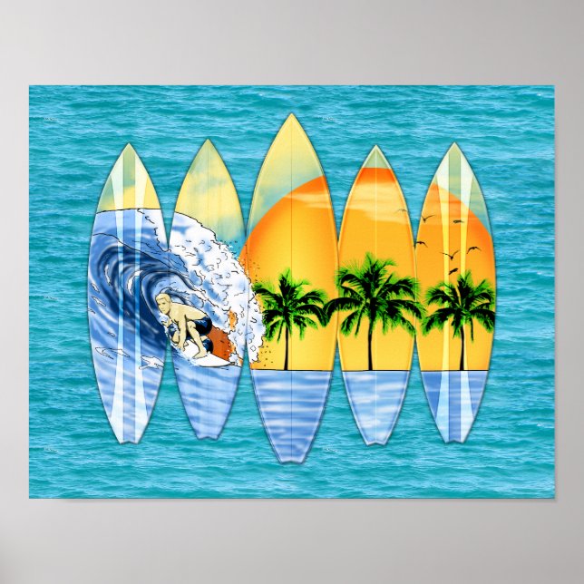 Surfer And Surfboards Poster (Front)