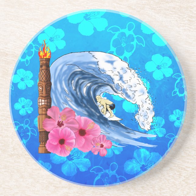 Surfer And Tiki Statue Coaster (Front)