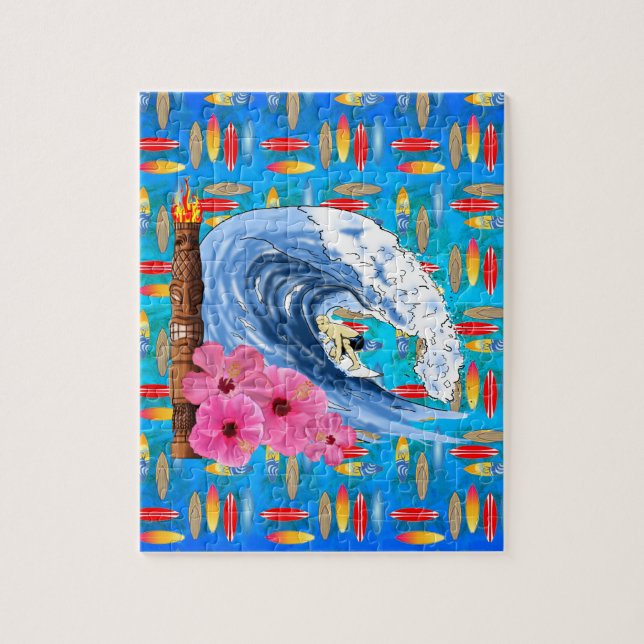 Surfer And Tiki Statue Jigsaw Puzzle (Vertical)