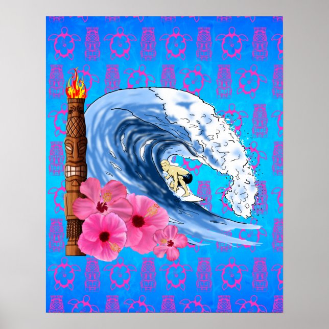 Surfer And Tiki Statue Poster (Front)