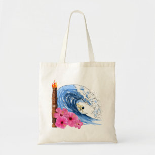 Surfer And Tiki Statue Tote Bag