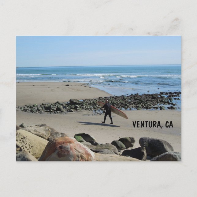 Surfer at Rincon Beach, Ventura, CA Postcard (Front)