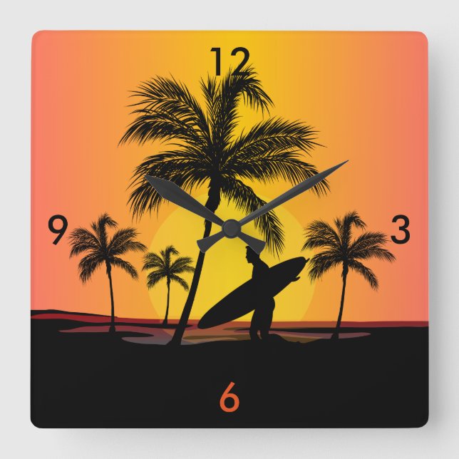 Surfer at sunset square wall clock (Front)