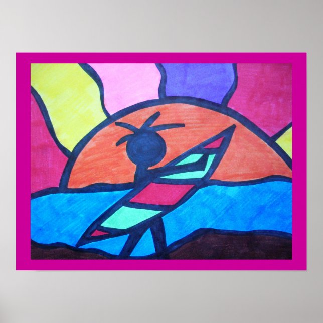 Surfer Beach Sunset Poster (Front)