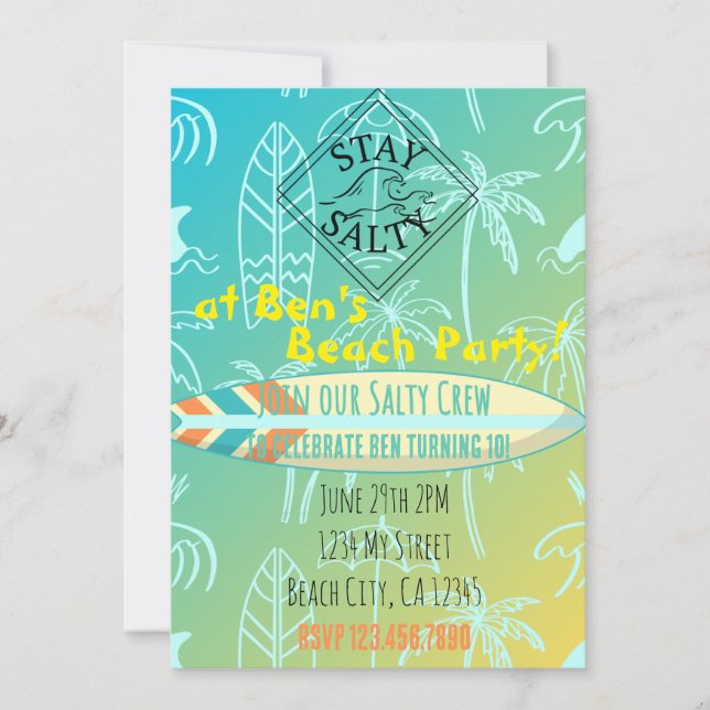 Surfer Birthday Invitation (Front)