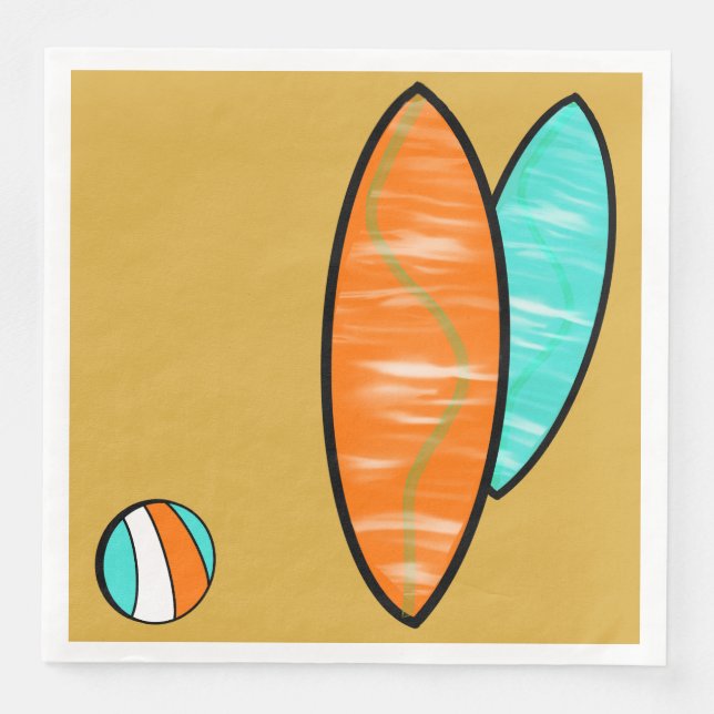 Surfer Birthday Paper Dinner Napkins #2 (Front)