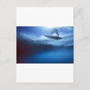 Surfer blue wave underwater view postcard