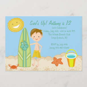 Surfer Boy Beach Party Birthday Invitation