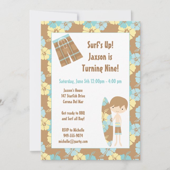 Surfer Boy Birthday Party Invitation (Front)