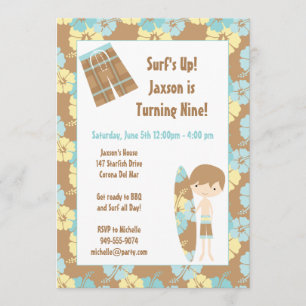 Surfer Boy Birthday Party Invitation
