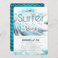 Surfer Boy Blue Wave Splash Surfing Baby Shower