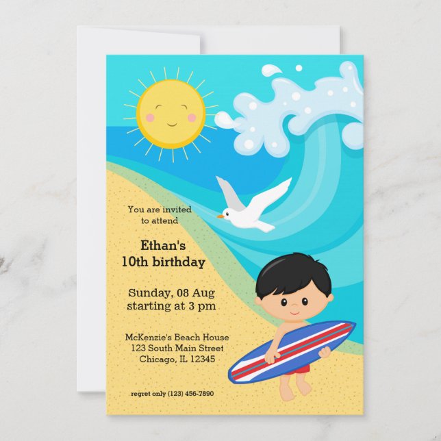 Surfer boy invitation (Front)