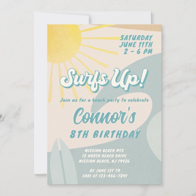Surfer boy invitation Any Age Surf's Up Invite (Front)