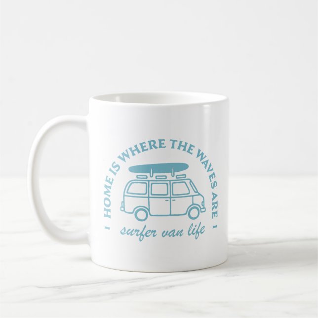 Surfer camper van life road trip surfing quotes coffee mug (Left)