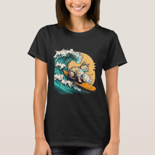 Surfer Cat, Cat On Surfboard, Cat Riding Wave, Fun T-Shirt