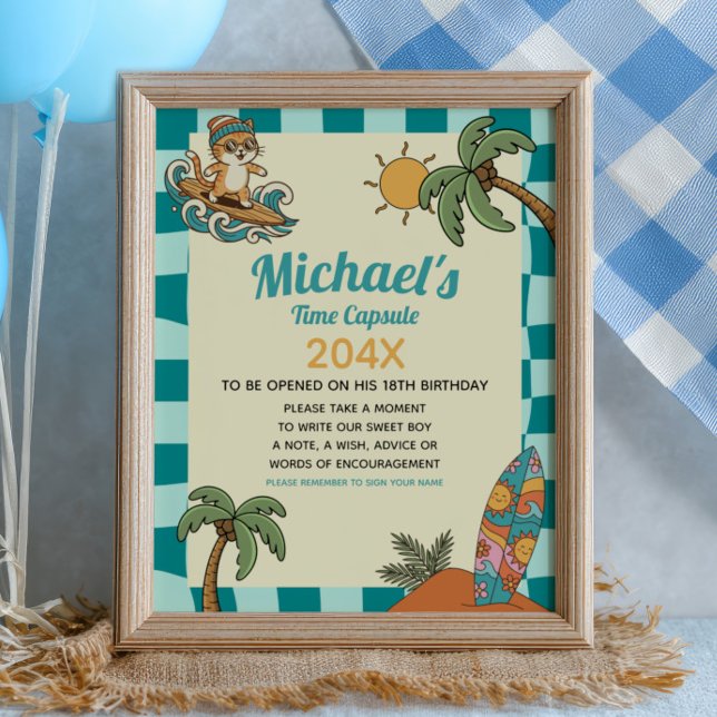 Surfer Cat Summer First Birthday Time Capsule Sign (Creator Uploaded)