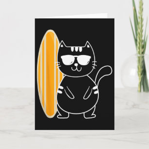 Surfer Cat - Surfing Surfboard Beach Ocean Waves S Card