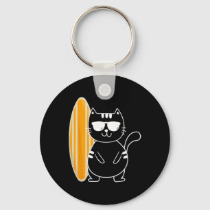 Surfer Cat - Surfing Surfboard Beach Ocean Waves S Key Ring