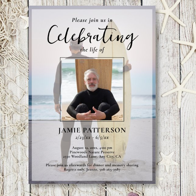 Surfer Celebration of Life Custom Photo Funeral Invitation (Creator Uploaded)