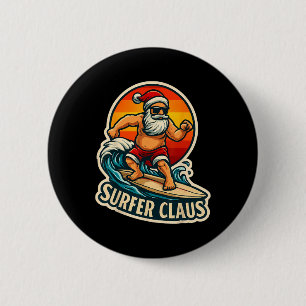 Surfer Claus Funny Santa Surf Instructor Surfing C 6 Cm Round Badge