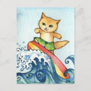 Surfer - Cute Surf Cat Art Postcard