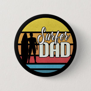 Surfer Dad Father's Day Tropical Art   Pin Button