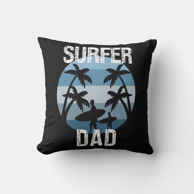 Surfer Dad Throw Pillow (Front)