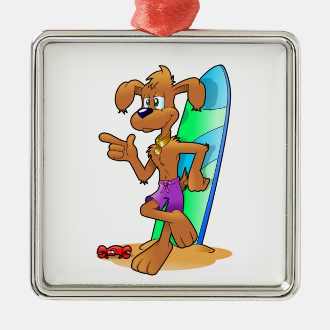 SURFER DOG METAL ORNAMENT (Front)