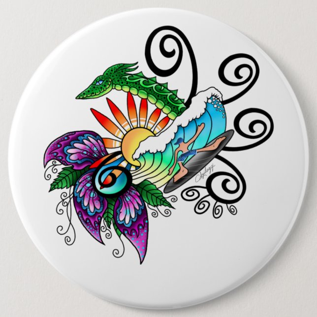 Surfer Dude Cartoon 6 Cm Round Badge (Front)