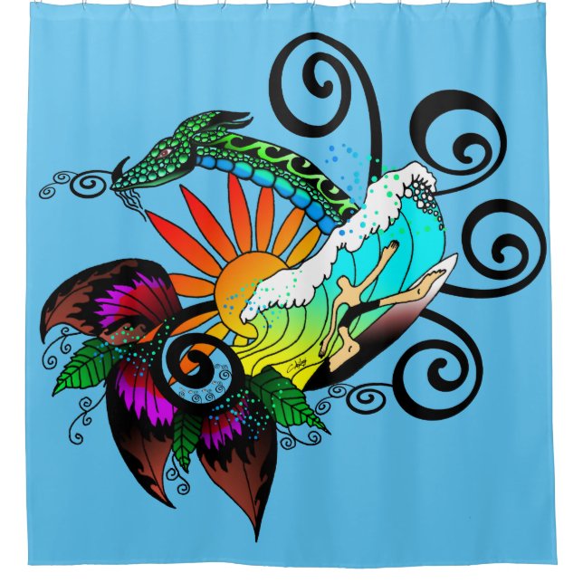 Surfer Dude Cartoon Shower Curtain (Front)