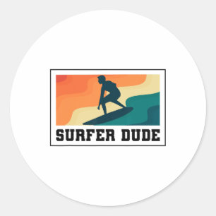 Surfer Dude Surfing  Classic Round Sticker