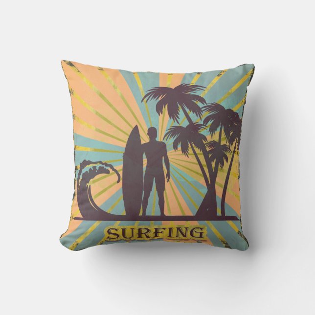 Surfer Dude Throw Pillow (Front)