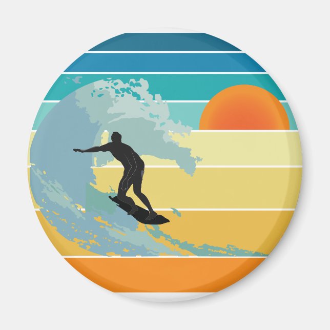 Surfer Dude Vintage Sunset Magnet (Front)