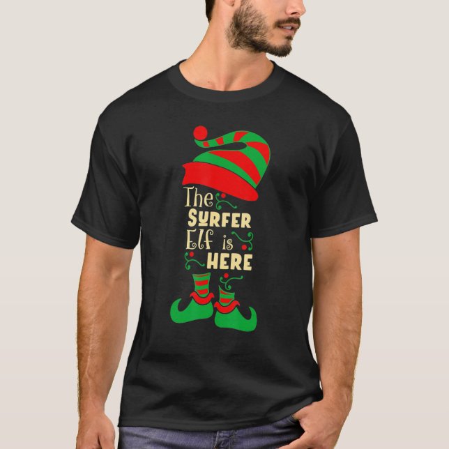 Surfer Elf Christmas Matching Family Christmas T-Shirt (Front)