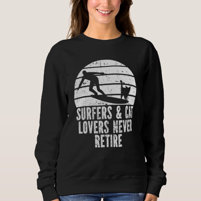 Surfer Feline Surfboard  Waves Surfrider Cat Surfi Sweatshirt (Front)