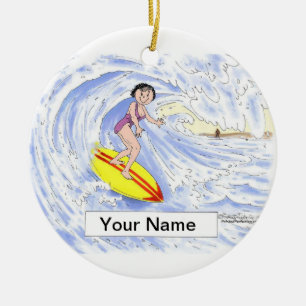 Surfer - Female Ceramic Ornament